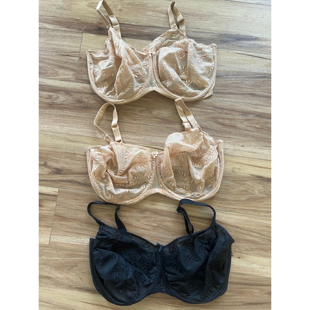 3) Panache Tango Balconette Bra 42HH Black Nude Embroidered Underwire Sheer Mesh